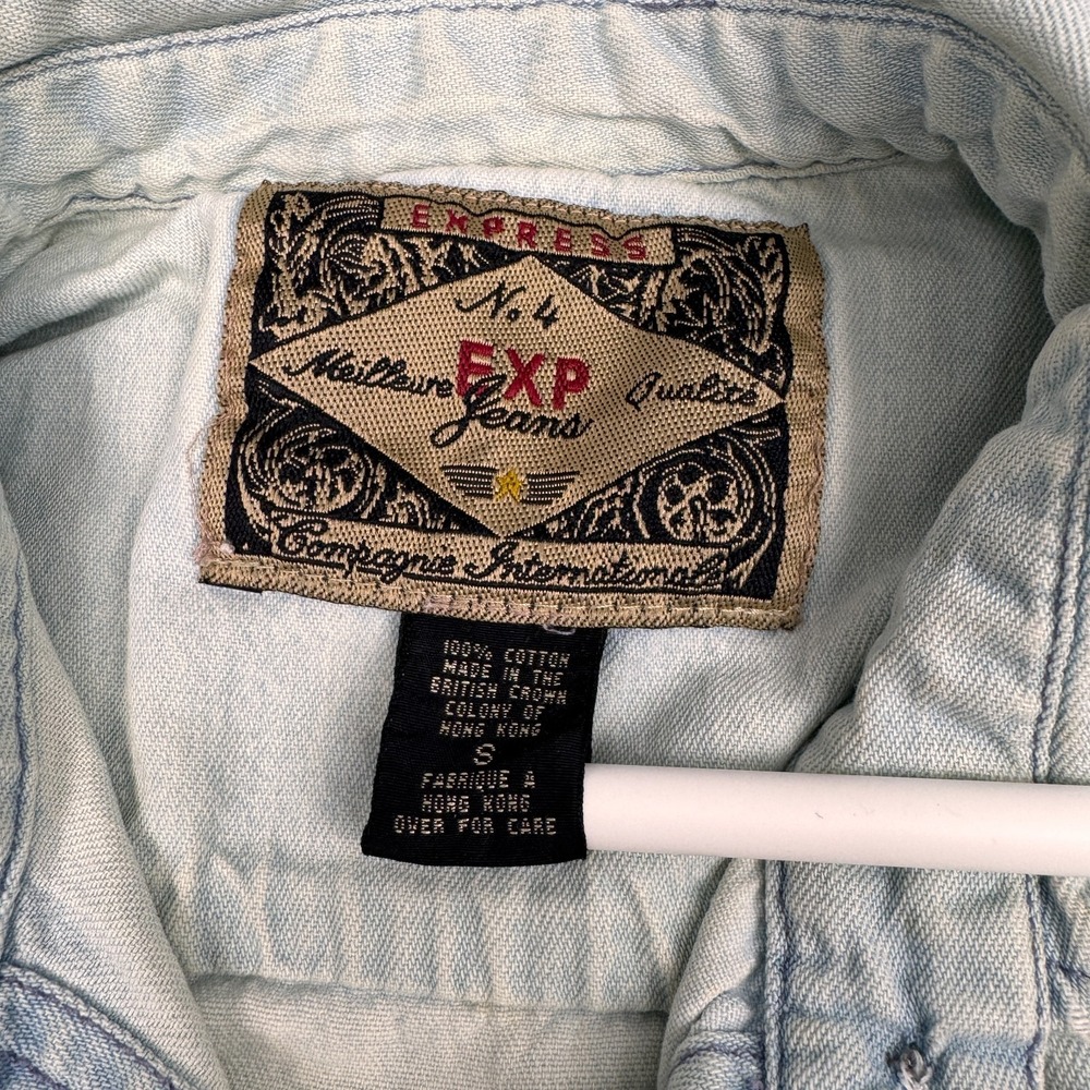 Express Men's Denim Shirt Light Wash Small Stained Distressed - Picture 3 of 9